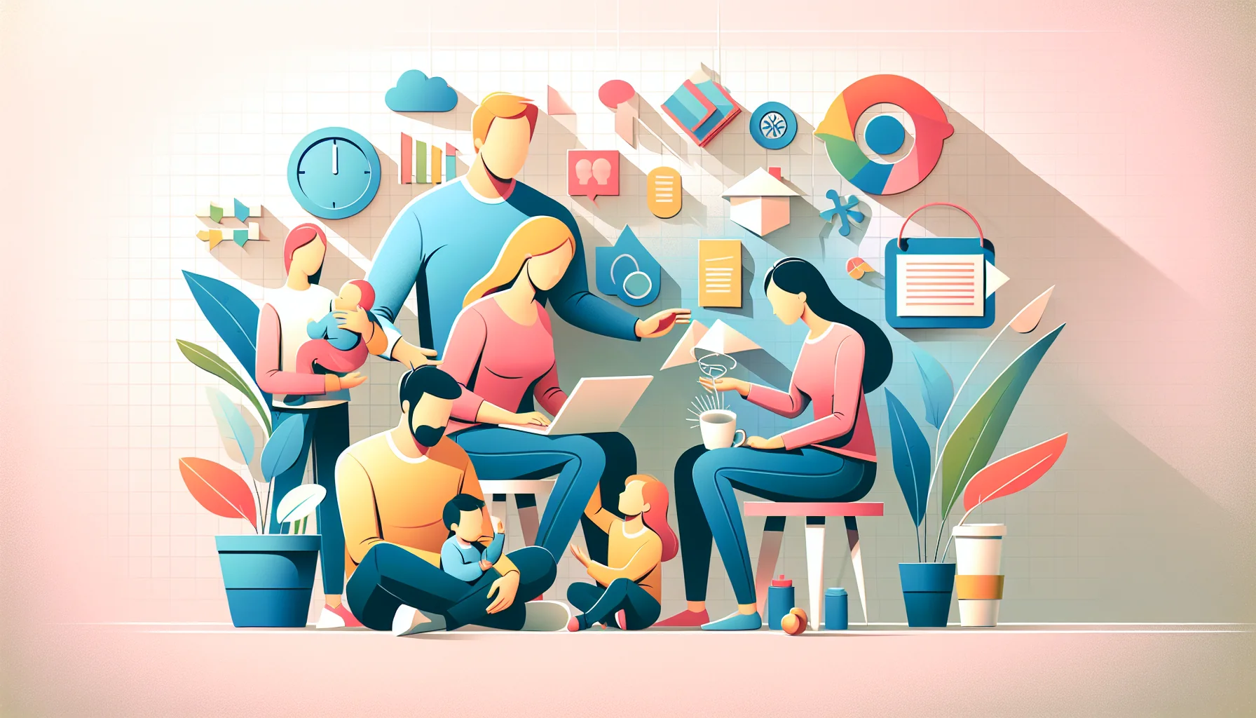 Familia interactuando sin palabras, mostrando emociones y gestos en un ambiente acogedor