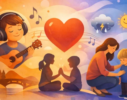 Joven estudiante tocando instrumento de viento, demostrando concentración y conexión emocional en educación musical