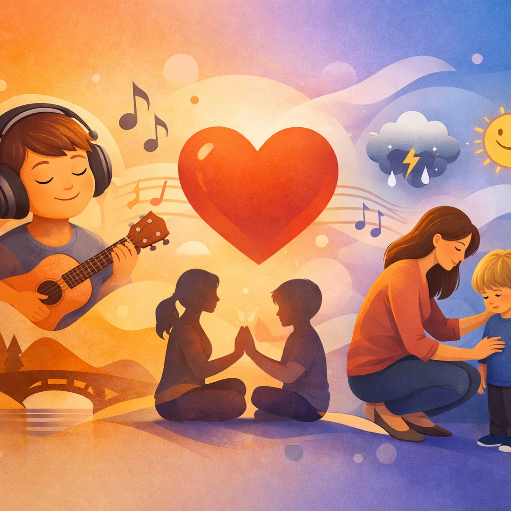 Joven estudiante tocando instrumento de viento, demostrando concentración y conexión emocional en educación musical